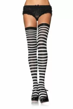 Nylon Thigh High Stockings With Stripe